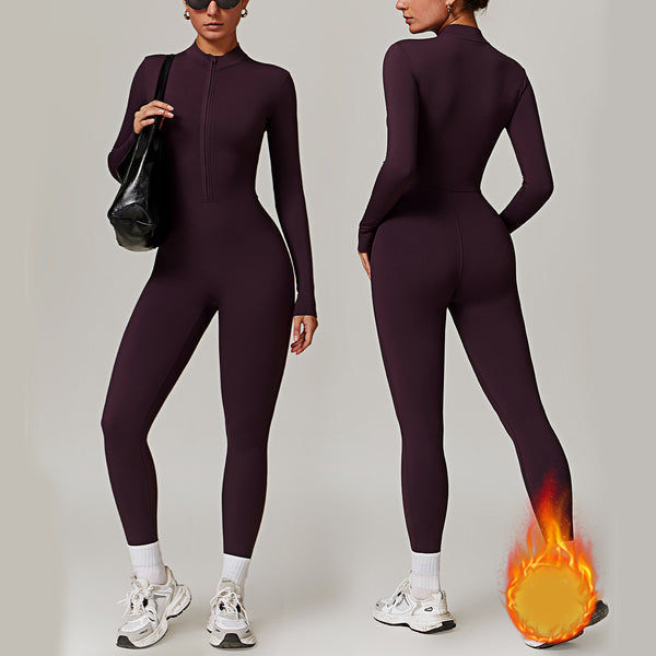 VL | Warm Zipper Long-sleeved Jumpsuit Yoga Fitness Sports Pants Breathable Bodysuit Women's Clothing