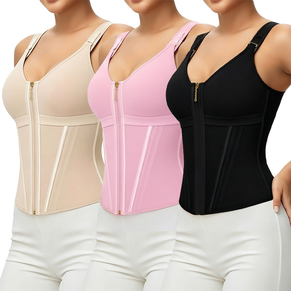 Shapewear Slimming Tummy Control Bodysuit Womens Sports Zippered Shaper Enhanced Three-Row Button Vest
