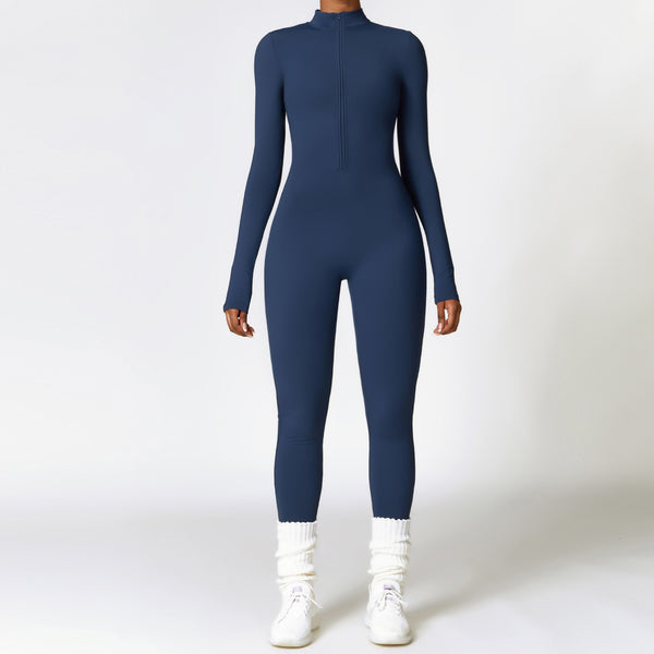 VL | Warm Zipper Long-sleeved Jumpsuit Yoga Fitness Sports Pants Breathable Bodysuit Women's Clothing