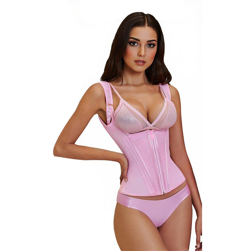 Three-button-zipper Double-layer Steel-boned Tight-fitting Waist-cinching Shaping Top With A Tummy-control Belt