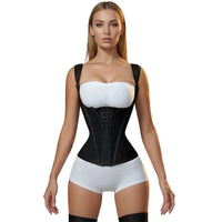 Three-button-zipper Double-layer Steel-boned Tight-fitting Waist-cinching Shaping Top With A Tummy-control Belt