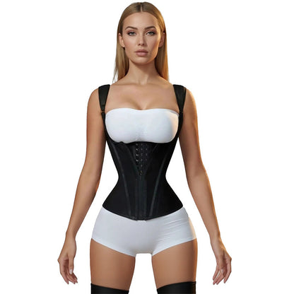 Three-button-zipper Double-layer Steel-boned Tight-fitting Waist-cinching Shaping Top With A Tummy-control Belt