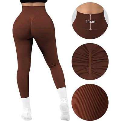 VL | High Waist Seamless Leggings Threaded Knitted Fitness Pants Solid Women's Slimming Sports Yoga Pants Elastic Running Sport Leggings