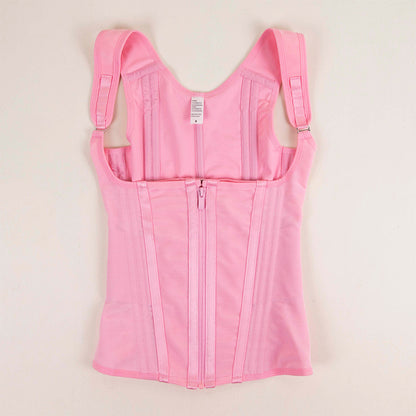 Three-button-zipper Double-layer Steel-boned Tight-fitting Waist-cinching Shaping Top With A Tummy-control Belt