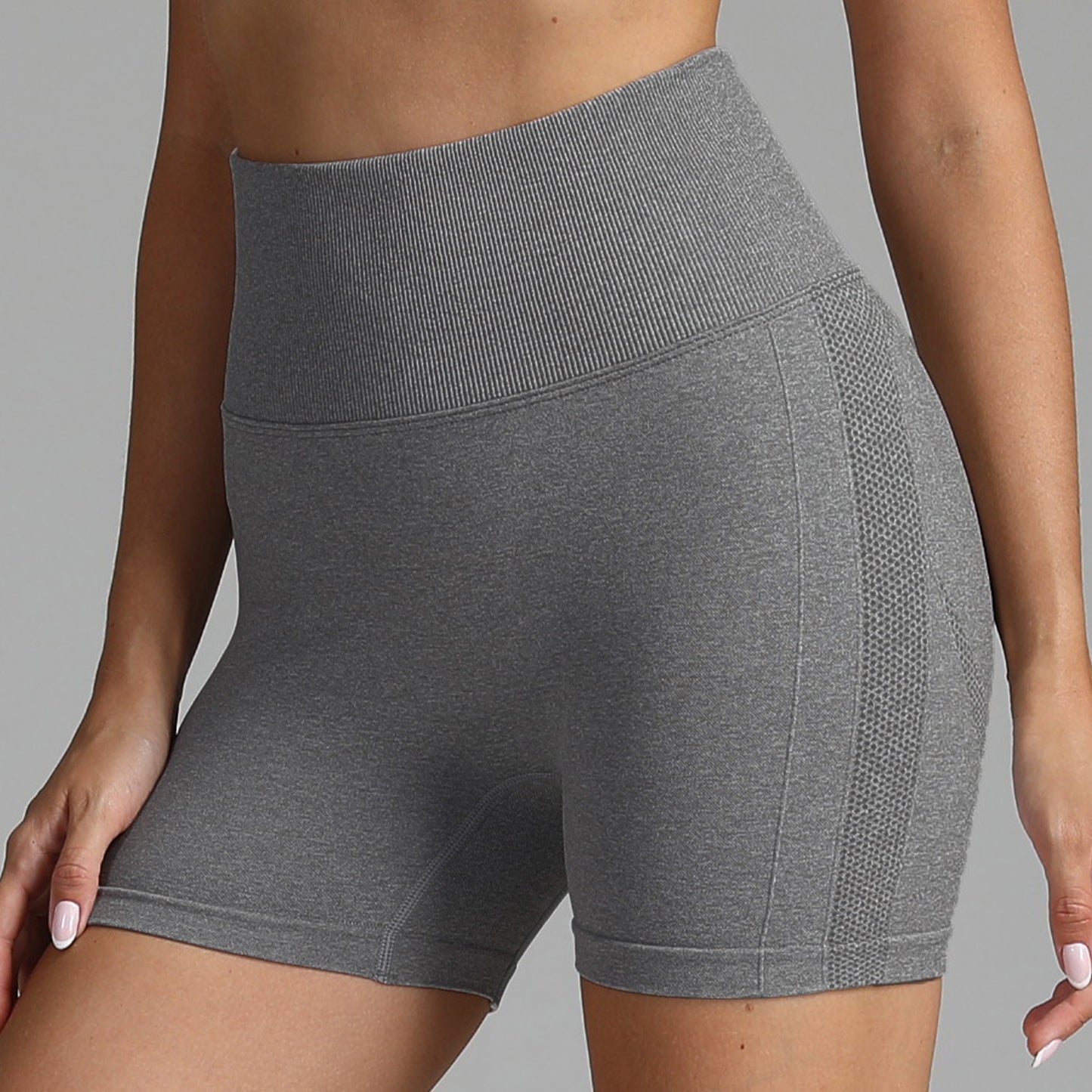 VL | Seamless Yoga Shorts Women Solid Color High Waist Hip-lifting Fitness Pants Running Sweatpants