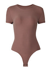 Womens Cinched Waist Shaping Bodysuit With Double-Layer Matte Texture And Tummy-Control Short Sleeves
