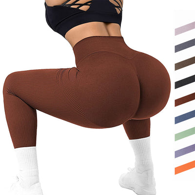 VL | High Waist Seamless Leggings Threaded Knitted Fitness Pants Solid Women's Slimming Sports Yoga Pants Elastic Running Sport Leggings