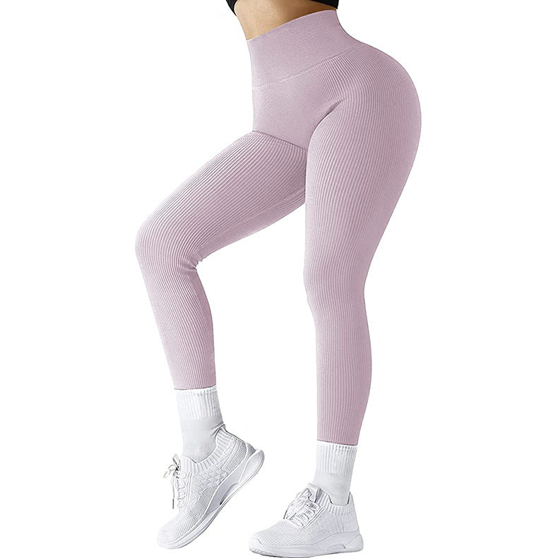 VL | High Waist Seamless Leggings Threaded Knitted Fitness Pants Solid Women's Slimming Sports Yoga Pants Elastic Running Sport Leggings