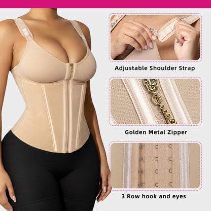 Shapewear Slimming Tummy Control Bodysuit Womens Sports Zippered Shaper Enhanced Three-Row Button Vest