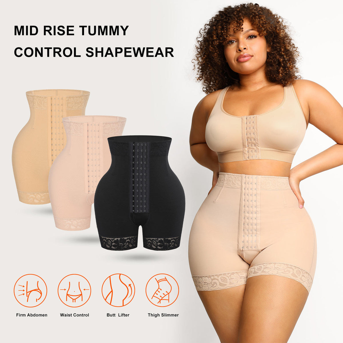 YH | Three Hook Tummy Control Body Shaper Bodysuit
