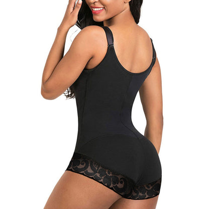 YH | Lace Trim Zip Front Shaper Bodysuit