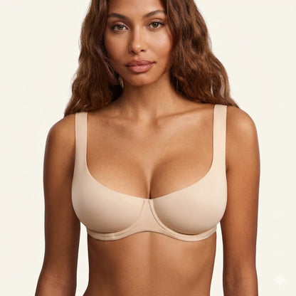 Unlined Balconette Bra Underwired Double Layer Cup Adjustable Straps Soft Stretchy Invisible Under Low Cut Tops SpringStatements