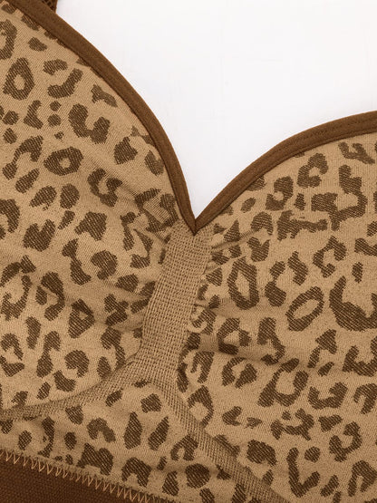 Wholesale Seamless Leopard Print Bust Support Bra with Adjustable Straps