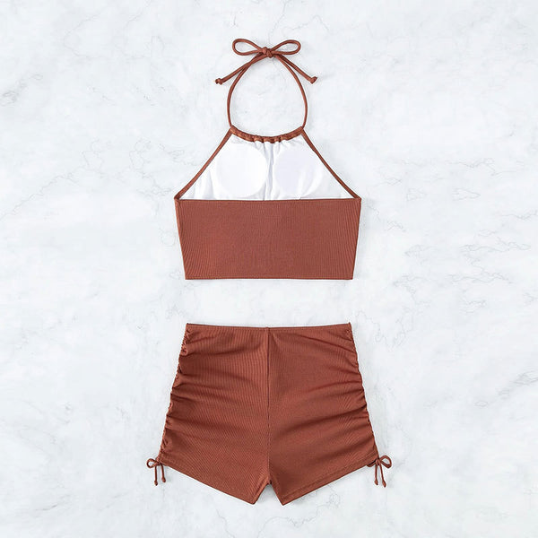 Summer Halter Neck Bikini Suit Fashion Drawstring Design Ins Style Swimsuit For Womens Clothing