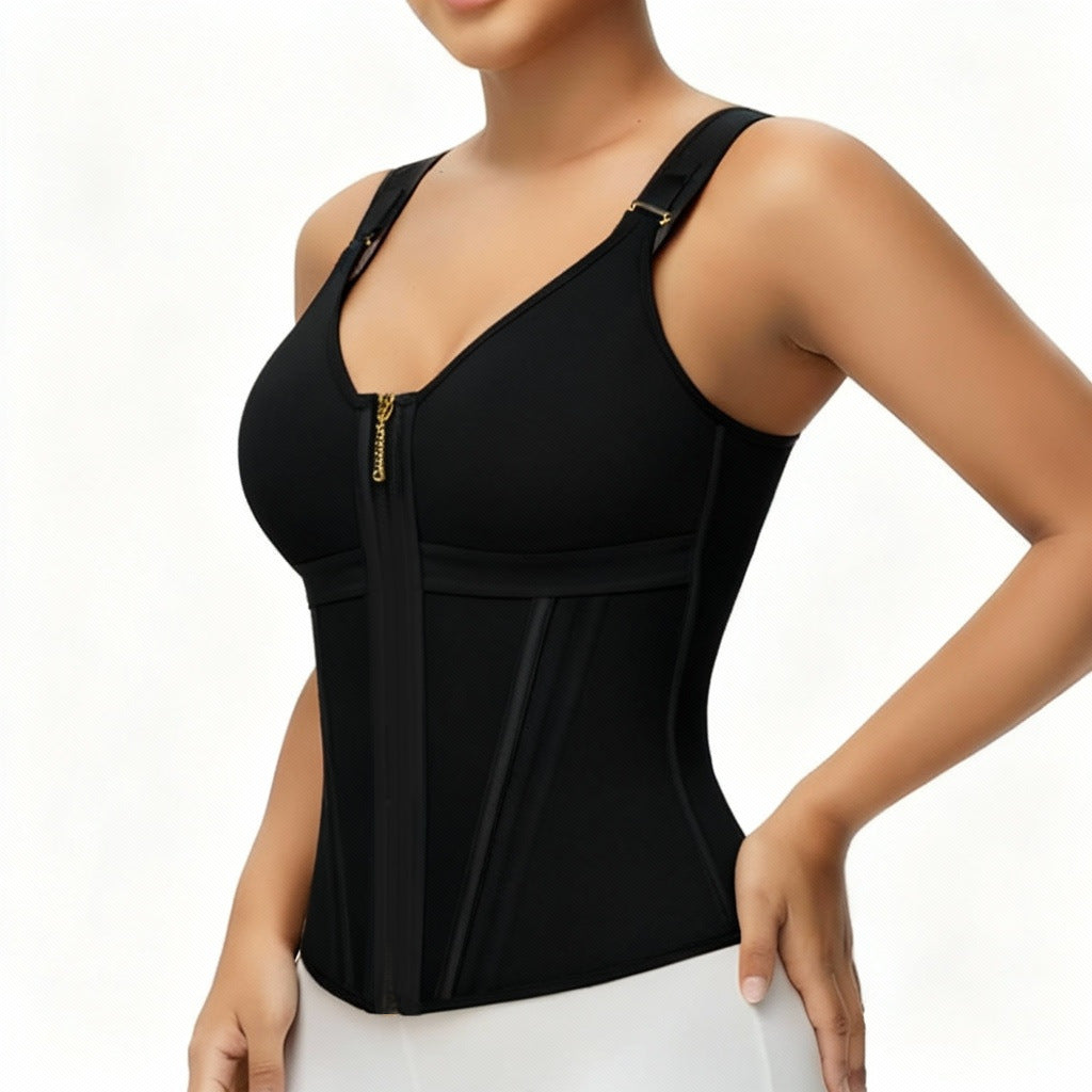 Shapewear Slimming Tummy Control Bodysuit Womens Sports Zippered Shaper Enhanced Three-Row Button Vest