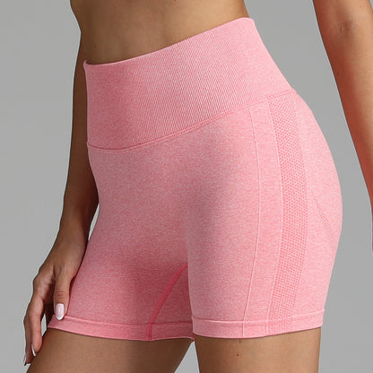VL | Seamless Yoga Shorts Women Solid Color High Waist Hip-lifting Fitness Pants Running Sweatpants