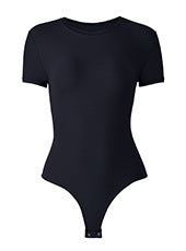 Womens Cinched Waist Shaping Bodysuit With Double-Layer Matte Texture And Tummy-Control Short Sleeves