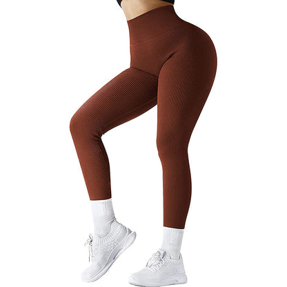 VL | High Waist Seamless Leggings Threaded Knitted Fitness Pants Solid Women's Slimming Sports Yoga Pants Elastic Running Sport Leggings